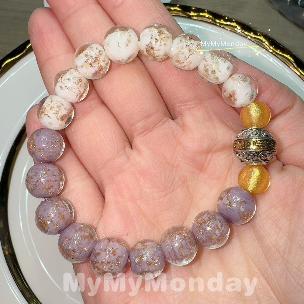 Incense Ash Liuli Glass Blessing Bracelet 10mm - Picture 2 of 3